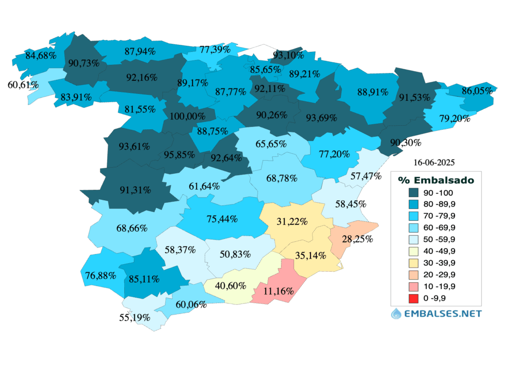 Mapa de embalses por provincias 2025