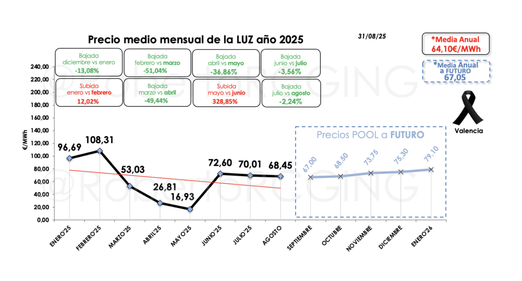 Precio POOL 2025 mensual y futuros